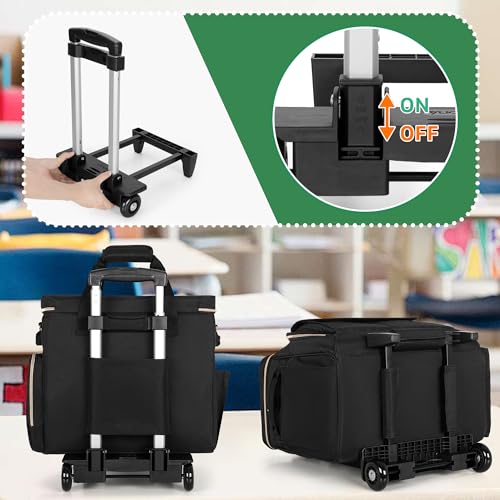 LUXJA Rolling Teacher Bag with Wheels and 15.6" Laptop Compartment, Black - color: Black