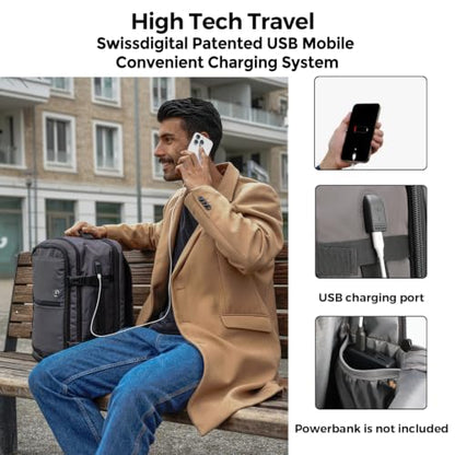 Swissdigital Design Travel Backpack 43l with USB Charging Port Laptop Backpack,TSA Friendly Flight Approved Carry-on Luggage Hand,Business Rucksack Fits 17 Inch Laptop Grey | SD1748-02 - color: Grey