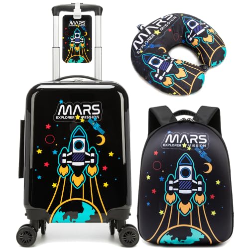 Kids Caary on Luggage Sets for Boys with Wheels Hardshell Suitcases with Hard Shell Suitcase Set for Airplane - color: Black Space