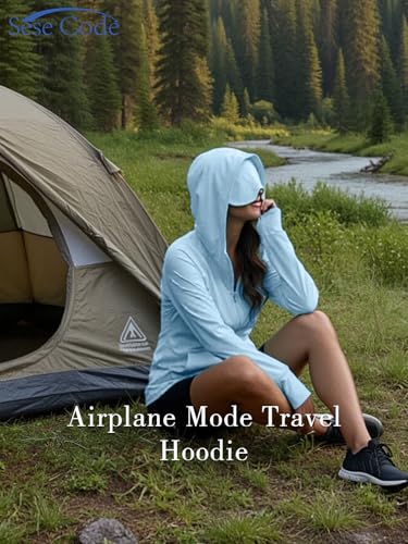 SeSe Code UPF 50+ Hoodie With Eye Mask Womens Zip Up Travel Jackets - color: Blue, size: XX-Large