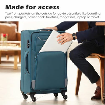 Coolife Softshell Luggage, TSA Lock, Spinner Wheels, 4-Piece Set with Tote - color: gray