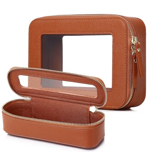 Pinkmik Travel Clear Makeup Bag, (Brown, M+SLIM) - color: B1/Brown, size: M+SLIM