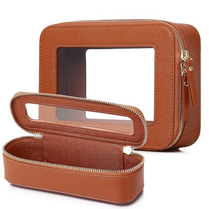 Pinkmik Travel Clear Makeup Bag, (Brown, M+SLIM) - color: B1/Brown, size: M+SLIM