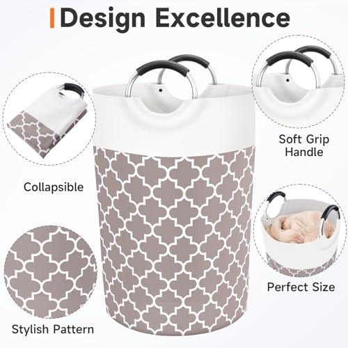 Large Laundry Basket, 115L Tall Collapsible Hamper with Handles, Khaki - color: Khaki, size: 115l