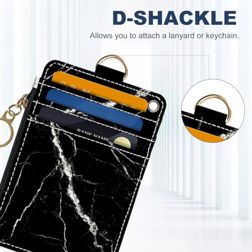 Slim Wallet Credit Card Holder, Black marble texture, RFID Wallet Women Cute Small Front Pocket Wallet With Zipper, PU Leather Thin travel RFID Blocking Card Case ID Window,Ladies Gifts - color: Black marble texture