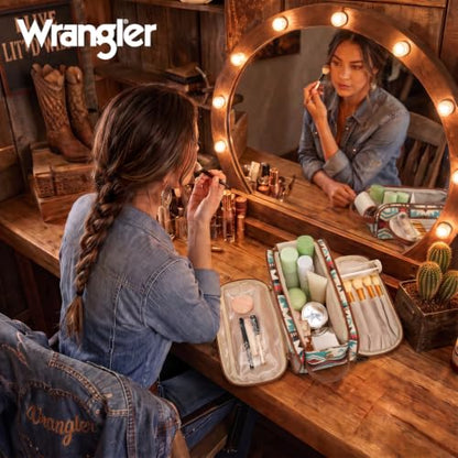 Wrangler Large Makeup Bag Travel Toiletry Bag Portable Cosmetic Bag - color: Aztec-Green