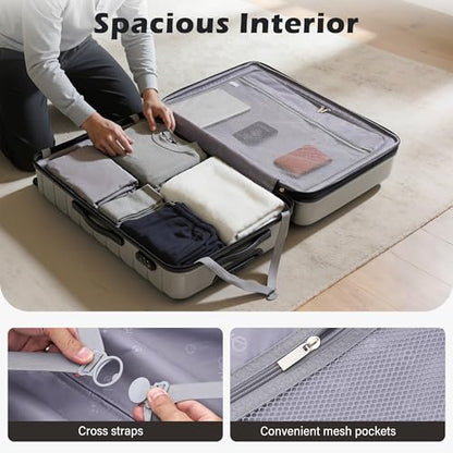 Coolife Lightweight Luggage with TSA Lock,Large Checked Gray - color: Gray, size: Large(28in)