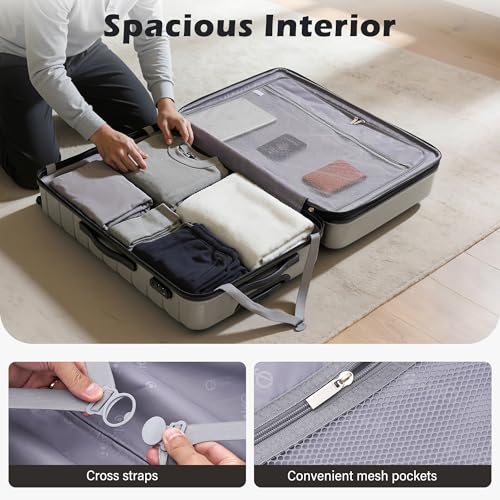 Coolife Lightweight Luggage with TSA Lock,Large Checked Gray - color: Gray, size: Large(28in)