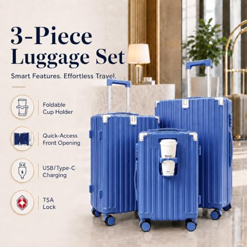 3 Piece Hardside Luggage Set with Spinner Wheels, TSA Lock, Lavender - color: royal blue