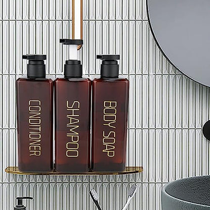 Shampoo and Conditioner Dispenser Shower Soap Bottles 3 Pack 550ml/18.6oz Refillable Shampoo Pump Bottle Dispenser Plastic Empty Body Wash Dispensers with Stylish Permanent Labels for Bathroom (Brown) | Plastic Empty Containers Fitted with Permanent Label