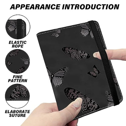Cute Passport Holder and Holder Combo Passport Cover with RFID Blocking Women Men Compatible Wallet Credit Card Protector(Black Butterfly) - color: Black-D19