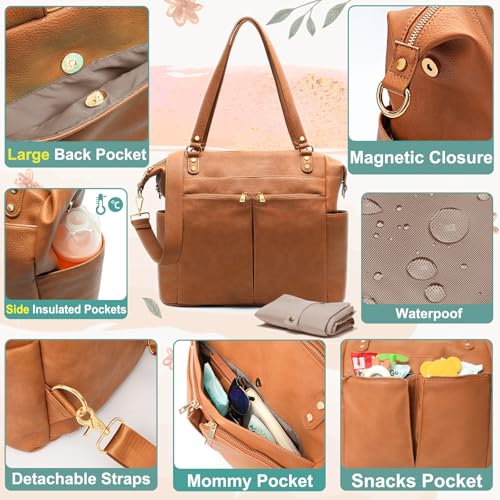 MOMINSIDE Diaper Bag Tote Convertible Diaper Bag Backpack Tote Leather - color: Brown