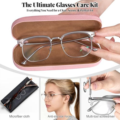RayLove 2 Pack Unisex Hard Shell Glasses Case with Eyewear Accessories - color: Pink