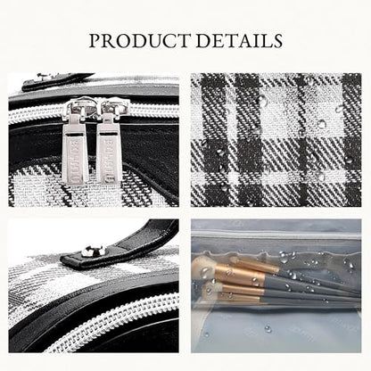 BOYATU Travel Makeup Bag for Women: 3 Pcs Set Scottish Plaid Make up Bag - color: E-1-Black