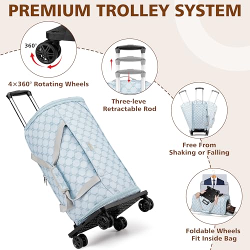 Rolling Garment Bag for Travel, 50L Duffle Bag with Shoe Compartment, 4pcs - color: Blue
