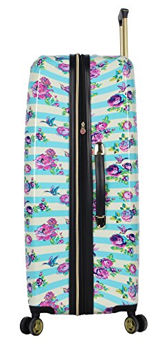 Betsey Johnson 30 Inch Checked Luggage Collection - Expandable Scratch Resistant (ABS + PC) Hardside Suitcase - Designer Lightweight Bag with 8-Rolling Spinner Wheels - color: Stripe Floral Hummingbird