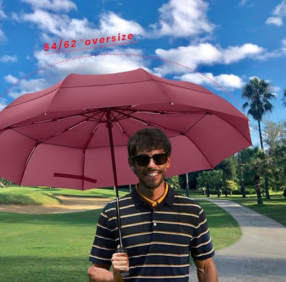 MRTLLOA Compact Golf Umbrella, 10 Ribs Vented Windproof Travel - color: Burgundy, size: 54 Inch