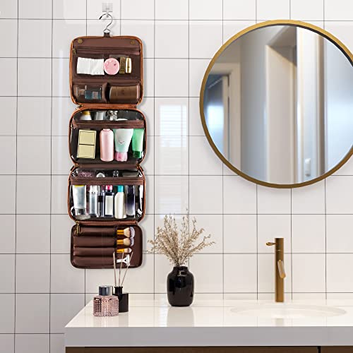 Elviros Hanging Toiletry Bag for Men PU Leather Shaving Dopp Kit (Brown) - color: Brown, size: 1 Pack