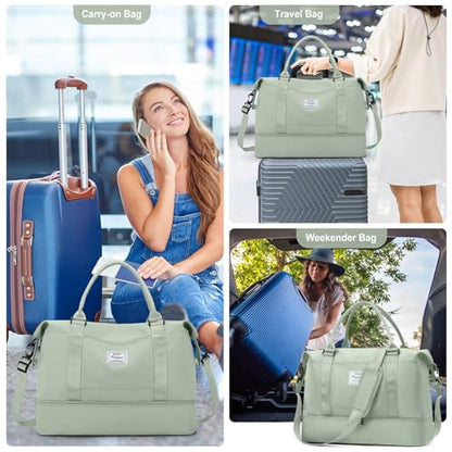 Travel Duffel Bag with Shoes Compartment, Weekender Bags for Women - color: B-Pale Green, size: Large