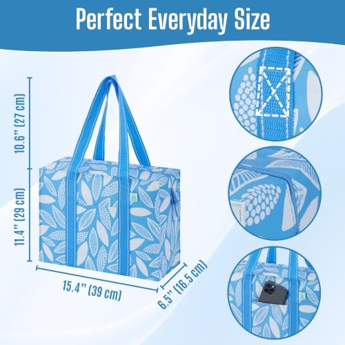 VENO 2 Pack Utility Tote Reusable Grocery Bags with Zipper & Hard Bottom - color: Spring Breeze, size: 2 Pack