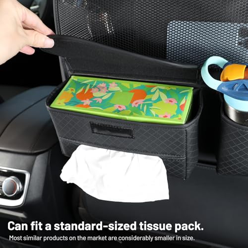Car Back Seat Organizer, PU Leather Backseat Organizer with Cup Holder, Tissue Box Holder & Storage Pockets for SUV, Truck, Sedan - Kick Mat Full Protection