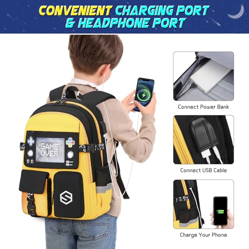 Scothen Boys Backpack, Cool Luminous Kids School Backpacks with Lunch Bag - color: Yellow
