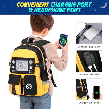 Scothen Boys Backpack, Cool Luminous Kids School Backpacks with Lunch Bag - color: Yellow