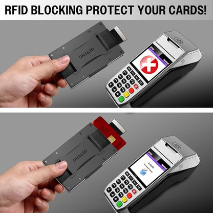 Slim Ridge Wallet for Men–Metal Minimalist RFID 1–21 Card Holder - color: Black, style: Cash Strap