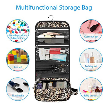 FINTIE Portable Toiletry Cosmetic Travel Bag Hanging Makeup Organizer - color: Leopard