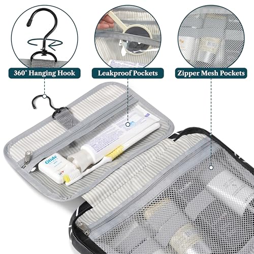 PAVILIA Hanging Toiletry Bag for Women, Makeup Organizer, Chevron Black - color: Black Chevron