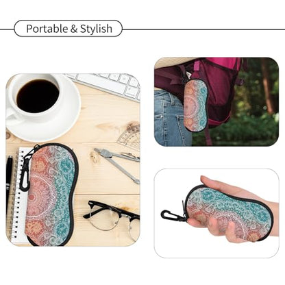 Hion Sunglasses Soft Case Ultra Light Neoprene Zipper Eyeglass Case With Belt Clip - color: 2b-mandala Diamond