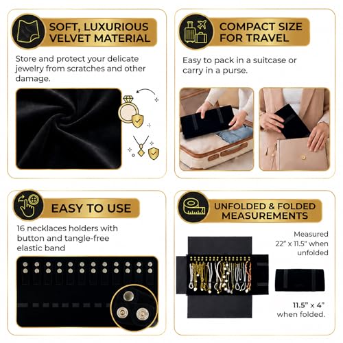 UnionPlus Travel Necklaces Roll Organizer Anti-Tangle, Black - color: Black, size: Medium