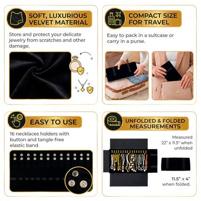 UnionPlus Travel Necklaces Roll Organizer Anti-Tangle, Black - color: Black, size: Medium