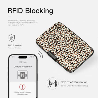 Credit Card Holder RFID Aluminum card case Leopard mini Wallet Women Men - color: Black Brown Leopard