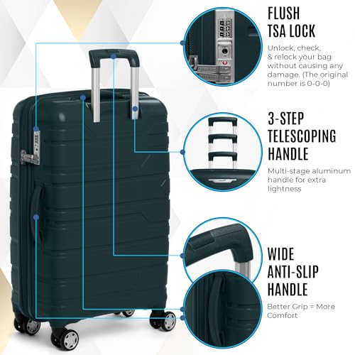 Gabbiano Unbreakable Hardshell PP Luggage Set Extra Large with 8 Wheels Thick Shell Multi Layer PP (Teal, Carry-On 22 Inch) - color: Teal, size: Carry-On 22 Inch
