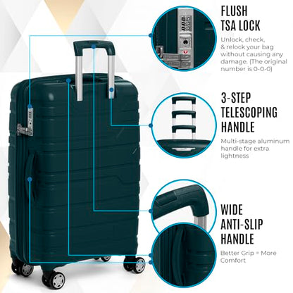 Gabbiano Unbreakable Hardshell PP Luggage Set Extra Large with 8 Wheels Thick Shell Multi Layer PP (Teal, Carry-On 22 Inch) - color: Teal, size: Carry-On 22 Inch