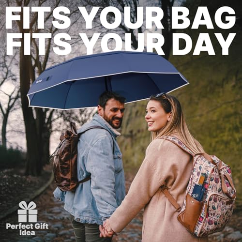 Royal Walk Compact Travel Umbrella for Rain, Windproof, Small & Portable - color: Dark Blue