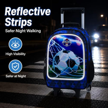 gxtvo Kids Rolling Backpack, Roller Wheels Boys Bookbag, Wheeled Suitcase Elementary School Bag-3PCS Dinosaur/Unicorn/Mermaid - color: Uv Printing Green Soccer Rolling Backpack