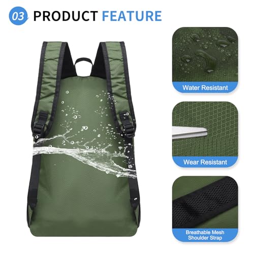 20L Small Hiking Backpack for Women Men Packable Daypack Green - color: Dark Green, size: 20L