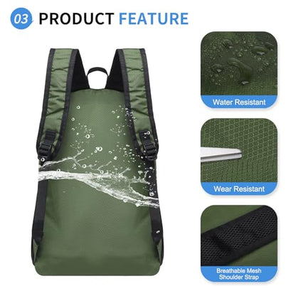 20L Small Hiking Backpack for Women Men Packable Daypack Green - color: Dark Green, size: 20L