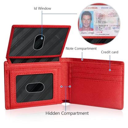 RUNBOX Wallet for Men -Slim Rfid Leather Mens Bifold Novelty Wallets 2 ID Window With Gift Box Men's Accessories - color: A pure red
