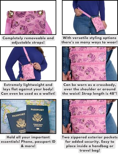 Disney Passport Bag Crossbody Mickey Minnie Eeyore Stitch Cheshire Print - color: Pink