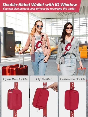 Tiostep Clip and Go Strap for Phone with Wallet Crossbody Phone Lanyard Adjustable and Detachable RFID Wristlet Wallet (Red, Medium) - color: Red, size: Medium