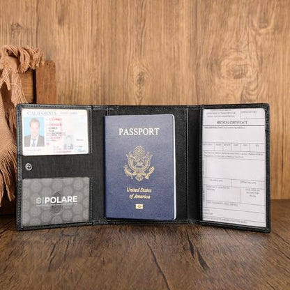 Polare Napa Leather Pilot Wallet Passport Holder RFID Blocking Tri-fold Travel Cover Document Organizer for Aviation Professionals (Black) - color: Black