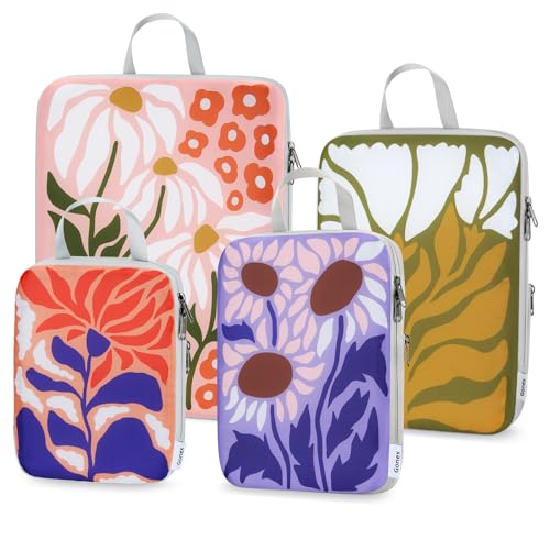 Gonex 4-Piece Compression Packing Cubes, Expandable Travel Organizers - color: Flowers, size: 4 Set