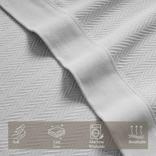 Threadmill Luxury 100% Cotton King Herringbone Blanket, Light Grey - color: Light Grey, size: King (106" x 92")