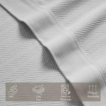 Threadmill Luxury 100% Cotton King Herringbone Blanket, Light Grey - color: Light Grey, size: King (106" x 92")