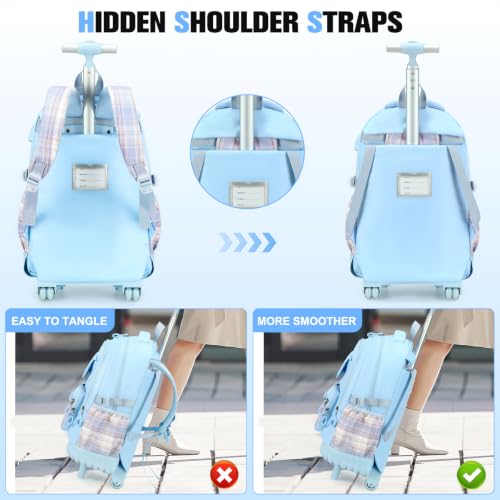 ACESAK Rolling Bow Backpack for Girls with Lunch Bag & Pencil Pouch - color: Blue
