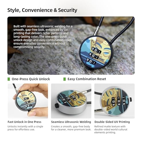 Small Combination Padlock with 5.12 Inch Steel Cable, 3 Digit Combination Lock for Locker, Luggage, Backpack, Mini Combo Padlock, Short Cable Lock with Code for Suitcase, Cabinet, Toolbox - color: Gold Mask+Gold Mask, 2-Pack