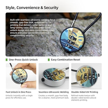 Small Combination Padlock with 5.12 Inch Steel Cable, 3 Digit Combination Lock for Locker, Luggage, Backpack, Mini Combo Padlock, Short Cable Lock with Code for Suitcase, Cabinet, Toolbox - color: Gold Mask+Gold Mask, 2-Pack